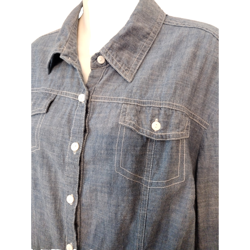 Hester & Orchard Women's Size XL Blue Shirt Top 3/4 Sleeve Collared Button-Up - Picture 3 of 10